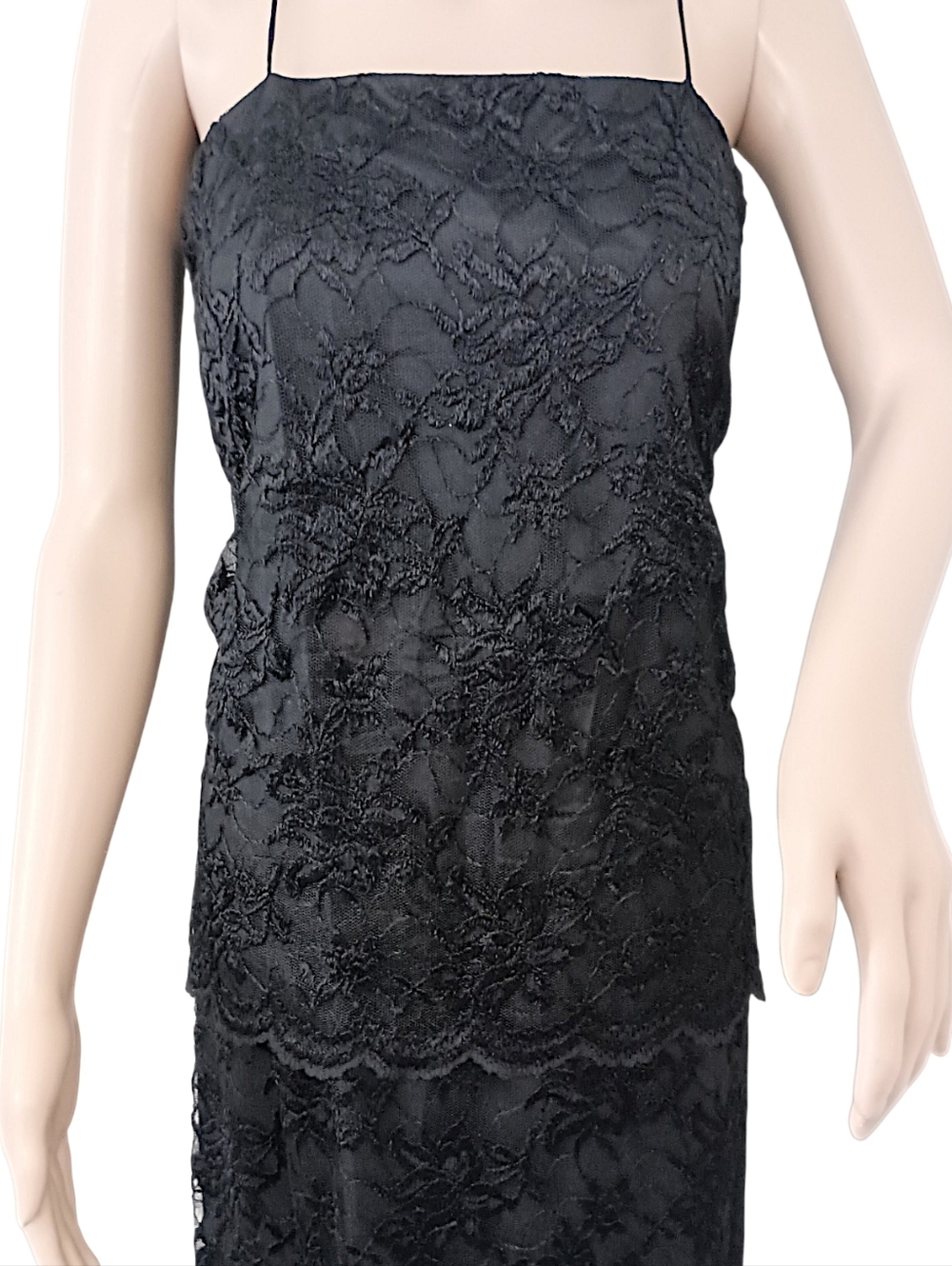 Vintage Nancy Bracoloni‎ Lace Dress Sz 10 Black Midi Applique LBD Cocktail Party - Picture 8 of 16